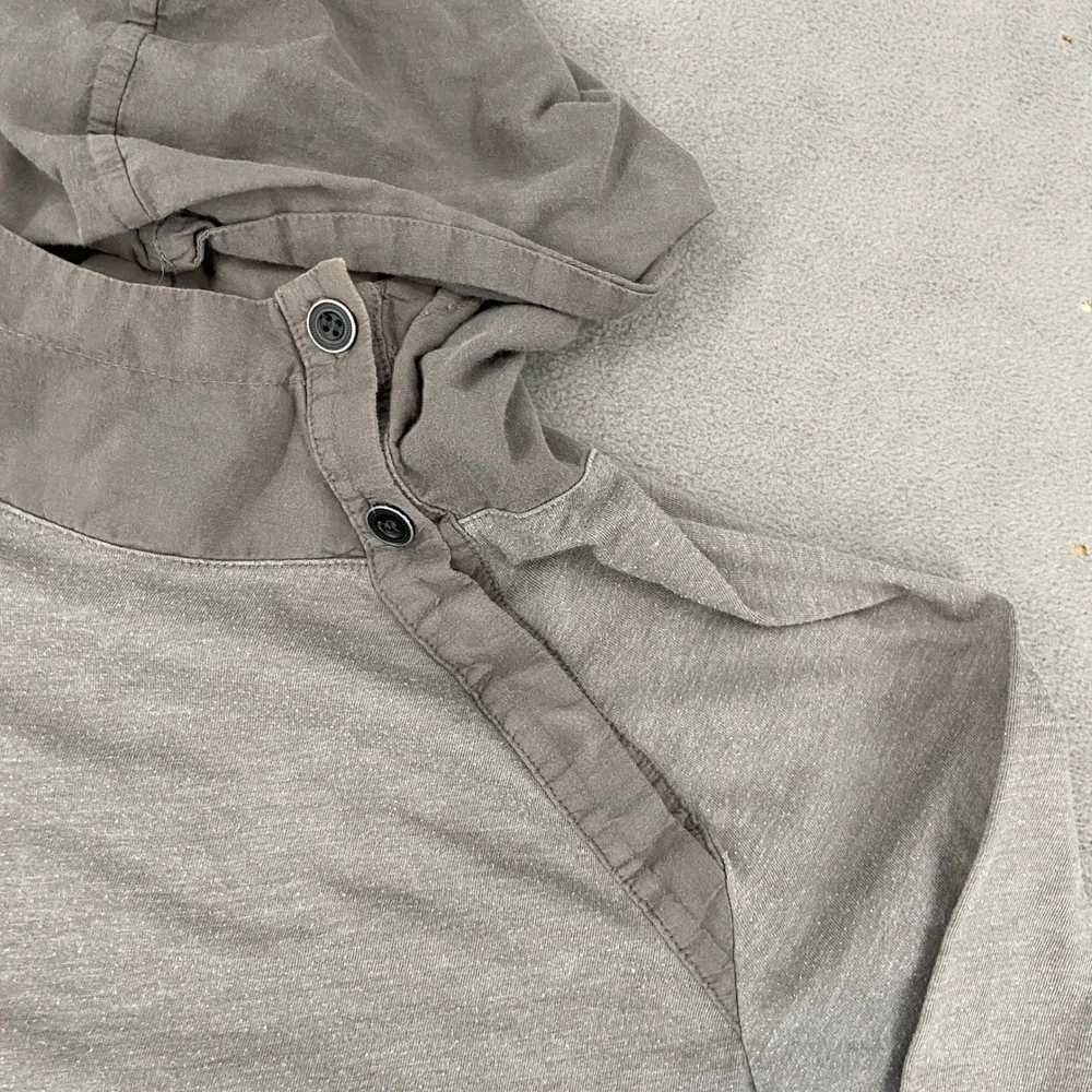 Nice Collective Mens Gray Hooded Long Sleeve Shirt Button Neck Pocket Size M